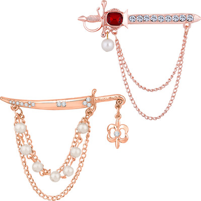 mahi Sword-Shaped Layer Chain Shervani Brooch Combo Brooch(Copper)