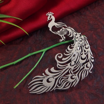 Adorn Stainless Steel Premium Designer Peacock Brooch For Men/Women Brooch(Silver)