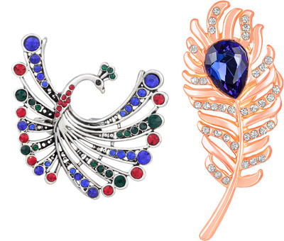 mahi Peacock and Peacock Feather Shaped Lapel Pin / Brooch Brooch(Multicolor)