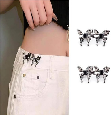 CLVMART Jeans Tightener Adjustable Jean Button Pins Butterfly Shaped Waist Tightener Brooch(Black)