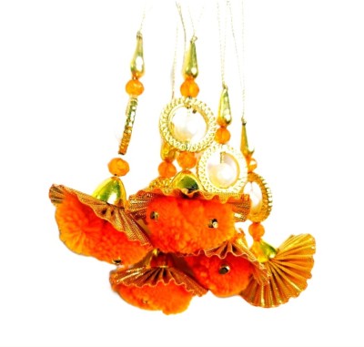 CREATIVE MINDZZ ORANGE POM POM gotapatti Latkan with pearl/Tassel for blouse,Lehenga (04 pcs) Brooch(Orange)