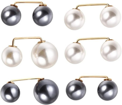 Holy Delight 6 Pieces Artificial Pearl Brooch(White, Black)