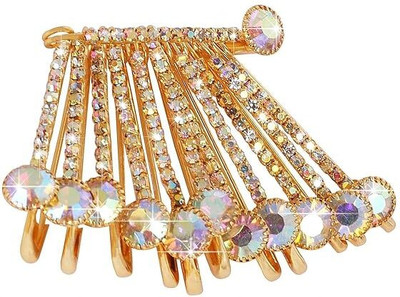 KDGTREADS Gold Plated Multicolor Crystal Rhinestone Saree Pins Brooch(Gold)