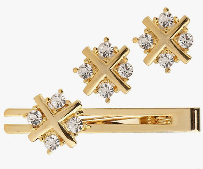 celosa Brass, Crystal Cufflink & Tie Pin Set(Gold)