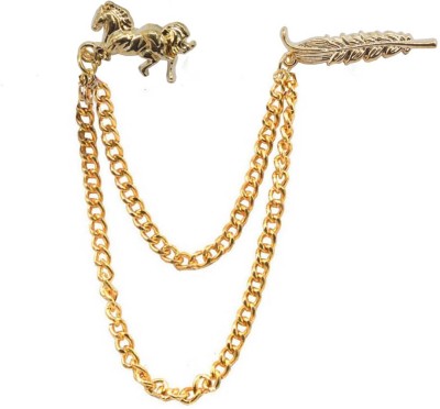 M Men Style Runing Horse Label Pin And Feather Brooch Pin Men Women Chain Brooch(Gold)