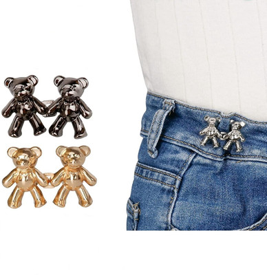 NSUSU 2 Pair Teddy Bear Button Pins Adjustable Waist Buckle for Loose Jeans Pants Brooch(Multicolor)