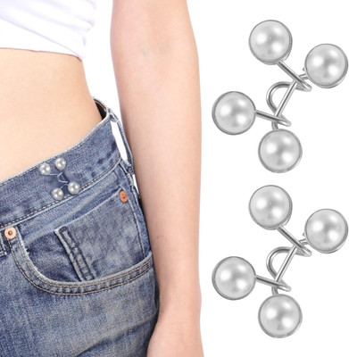 LIJIE Adjustable Waist Buckle for Pants, Instant Jeans Button Pins Pack Of 2 Brooch(White)