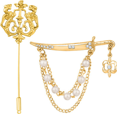 mahi Sword and Royal Lion Shaped Layered Chain Brooch / Lapel Pin Brooch(Gold)