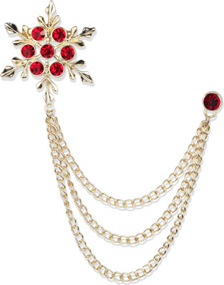 Panjatan Maroon Stone Studded Snow Flake Design with Golden Chain Brooch(Maroon)