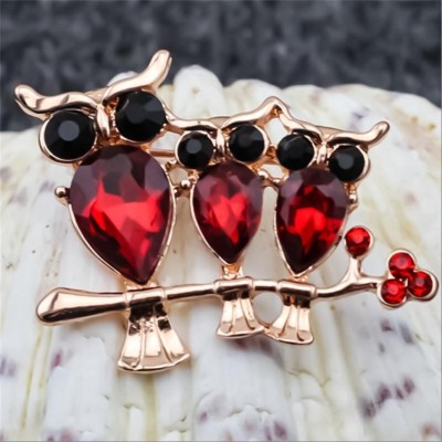 Vientiq Gold-plated Red Crystal Triple Owl Brooch For Women/Men Brooch(Red, Gold)