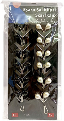 Sherly fashion New 12pc set of Lovely Diamante Hijab Pin Clips Brooches Scarf Shawl Pins Brooch(Black, White)