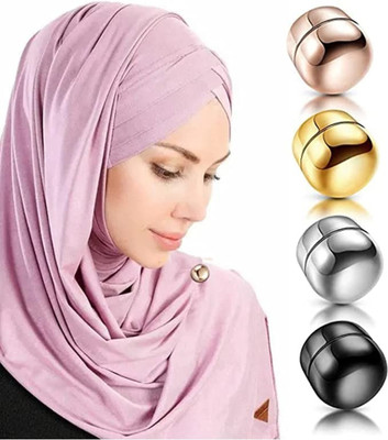 TREXEE Set of 4 Round Glossy Magnetic Hijab Brooch | Button | Pin Brooch(Multicolor)