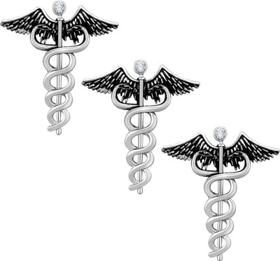 mahi Combo of Caduceus Doctor's Brooch / Lapel Pin Brooch(Silver)