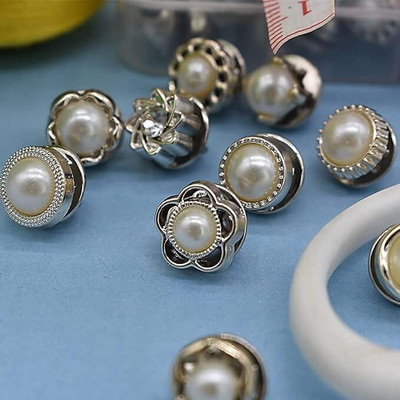 Jiyancreation 30 Pcs Brooch Buttons for Women, Removable Pearl No Sew Button Pins for Shirts Brooch(Silver)