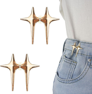 CUZWAVE Adjustable Waist Buckle for Pants, Instant Jeans Button Pins Pack Of 2 Brooch(Gold)