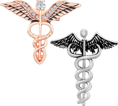 mahi Combo of 2 Caduceus Doctor's Brooch / Lapel Pin Brooch(Multicolor)