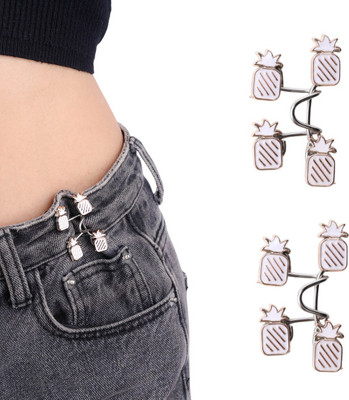 Vacbird Pack of 2 Portable Jeans Waist Adjuster Clip Pineapple Button Tightening Pins Brooch(White)