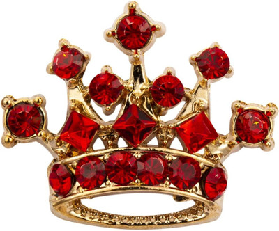 Voxon Golden Crown with Red Stone Detailing Lapel Pin Brooch Shirt Stud for Men Brooch(Red)