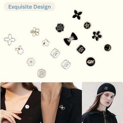 Jiyancreation 20 PCS Removable, No-Sew Shirt & Cardigan Button Brooch(Black, White)
