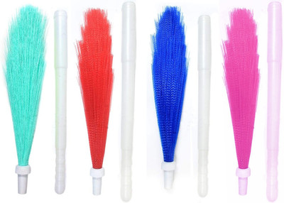 AARAV Foldable Plastic Multi Colored Broom, Adjustable Plastic Colored Phool Jhadu Plastic Dry Broom(Multicolor, 4 Units)