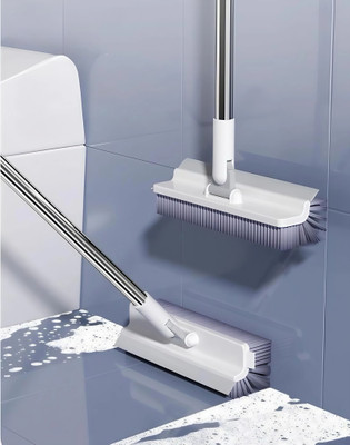 JHWOQU 180°Rotating Floor Scrub Brush with Long Handle 3 in 1 bathroom Cleaning Microfibre Wet and Dry Brush(White)