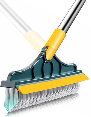 UZANIYA Bathroom Cleaning Brush with Wiper 2 in 1Tiles Brush with Long Handle 120°Rotate Plastic Wet and Dry Brush(Blue)