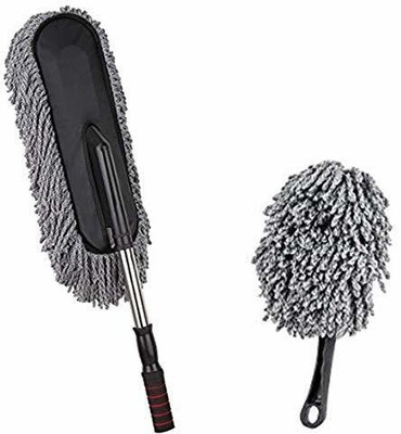 JUNGLI STORE Microfiber Dry/Wet car Cleaning Duster/Brush With Mini Interior Car Duster Brush Free.(Pack of 2) Microfibre Wet and Dry Brush(Grey, 2 Units)
