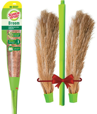 Scotch-Brite No-Dust Broom, Floor cleaning with extra Refill Head (Multi-use) Fiber Dry Broom(Green)