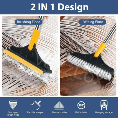 poshvue Bathroom Cleaning Brush with Wiper 2 in 1 Tiles Cleaning Brush Plastic Wet and Dry Brush(Multicolor)
