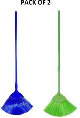 QinPin Combo of 2 Long Multipurpose Roof Cobweb Cleaning Diamond Jala Broom Fiber Wet and Dry Broom(Multicolor, 2 Units)