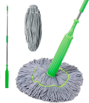 MEEJEEK 2 in 1 Dehydrated Floor Cleaning Mop Self-Wringing 360°Rotatable Squeeze Twist Microfibre Wet and Dry Brush(Green)