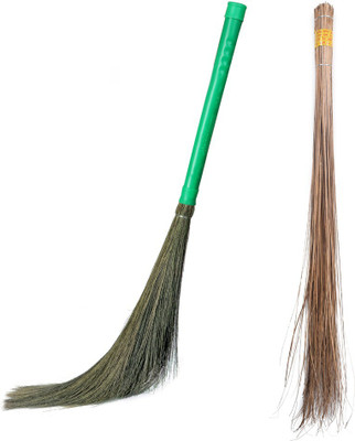 Hari Ram Gulab Rai Floor Brooms Combo Bamboo Coconut Fibre Seek Jhadu + Phool Jhadu for Home Grass Wet and Dry Broom(Multicolor, 2 Units)