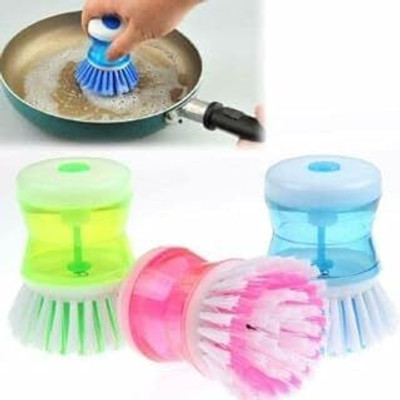 Myfashionstreet 2-in-1 Dishwashing Brush Scrub & Dishsoap Dispenser for Kitchen Plastic Wet and Dry Brush(Multicolor, 3 Units)