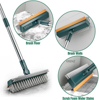 2 in 1 Tiles Cleaning Brush Bathroom Cleaning Brush with Wiper long handle