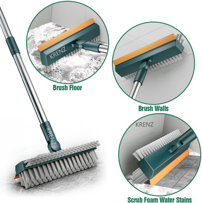 Krenz 3 In 1 Bathroom Floor Cleaning Brush Long Handle With Wiper 120°Rotatable Plastic Wet And Dry Brush (Green) For Rs. 255 @ 74 %