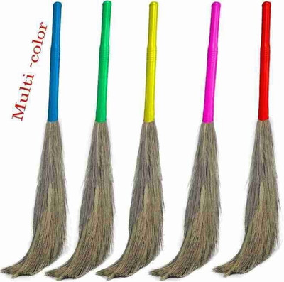 TheKraftCart Floor Broom with Soft No Dust Grass with Plastic Handle Phool Jhadu for Home Grass Dry Broom(Brown, 5 Units)