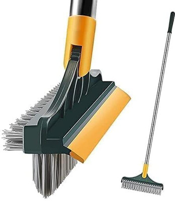 Mxqzo 3 in 1 Bathroom Tile Cleaning Brush with Wiper Window Floor Scrub Brush Squeezer Microfibre Wet and Dry Brush(Multicolor)