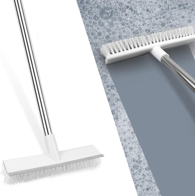 CITYCART 2 in 1 Floor Cleaning Scrub Brush with Wiper Microfibre Wet and Dry Brush(White)