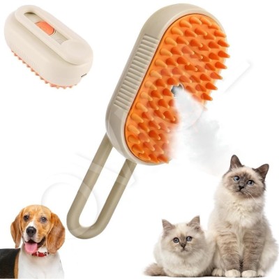 kvt Steam Brush for Dog Cat Steam Brush 3 in 1 Water Brush for Dogs Sponge Wet and Dry Brush(Orange, Beige)