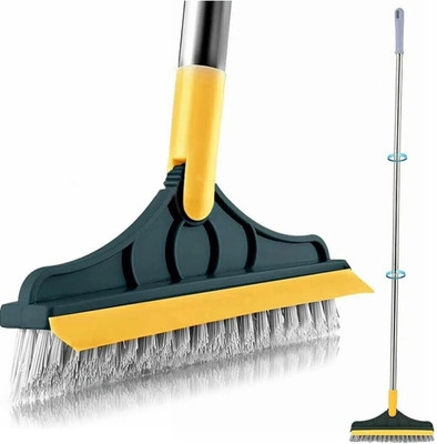 Paruni Creation 2 in 1 Floor Scrub Brush With Long Handle Rotatable V-Shaped Squeegee Scraper Plastic Wet and Dry Broom(Multicolor)