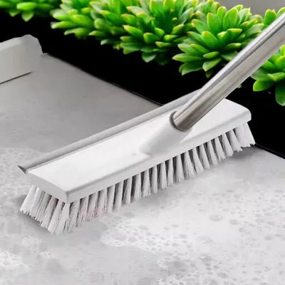 AVIN 2 in 1 Bathroom Floor Cleaning Brush With Wiper With Long Handle (White) Plastic Wet and Dry Brush(White)