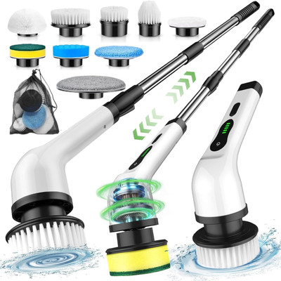 Shopfer 9-in-1 Electric Spin Scrubber | Bathroom, Floor & Kitchen Cleaning Brush Sponge Wet and Dry Brush(White)