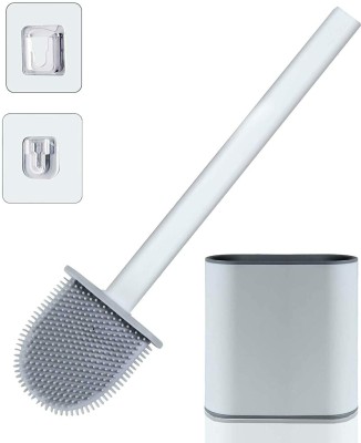 krenz Silicone Toilet Brush With Wall Mount Sticker For All Type Toilet Bowl Brush with Holder(Multicolor)