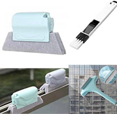 YNV TRADER Combo of Window Groove Frame Cleaning Brush and Dust Cleaning Brush &Mesh Screen Plastic Wet and Dry Brush(Multicolor, 3 Units)
