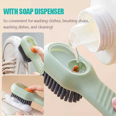 I KHODAL ENTERPRISESS Liquid Adding Soft Fur Cleaning Brush, Multifunctional Shoe Brush with Liquid Box, Cleaning Brush Liquid Soap Dispenser Shoes Dish Scrubber, Long Handle Brush Plastic Wet and Dry Brush(Multicolor)