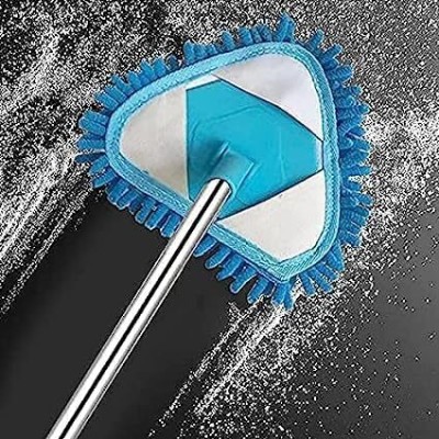 CORRUPTAK 180 Rotatable Triangle Dust Mop Lazy Triangle Cleaning Mop Retractable Cleaning Microfibre Wet and Dry Broom(Blue, White)