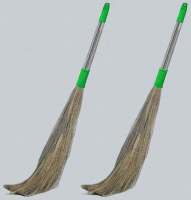 ksplast Broom Brush For home Grass Dry Broom(Brown, Green, 2 Units)