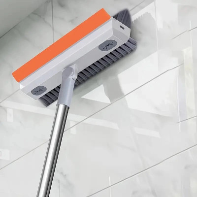 SKYBUCKET 3 in 1 Telescopic Floor Wall Bathroom Cleaning Liquid Bin Scrubber Brush Plastic Wet Brush(Grey, Orange)