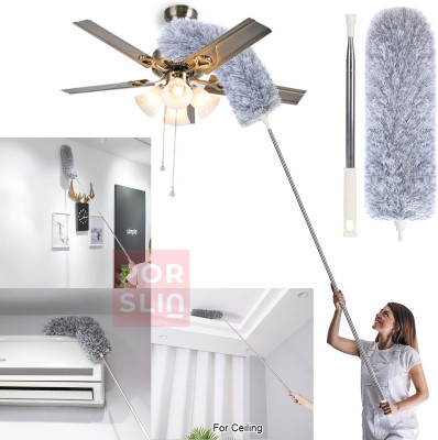 Porslin 100-Inch Extendable Bendable Head Microfiber Feather Duster for Cleaning fan Microfibre Wet and Dry Broom(Grey)