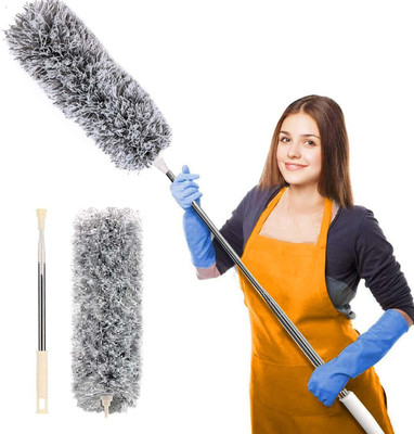 Drosselz Cleaning Brush Microfiber Duster with Extendable Rod Dust fan Cleaner Microfibre Wet and Dry Broom(Grey)
